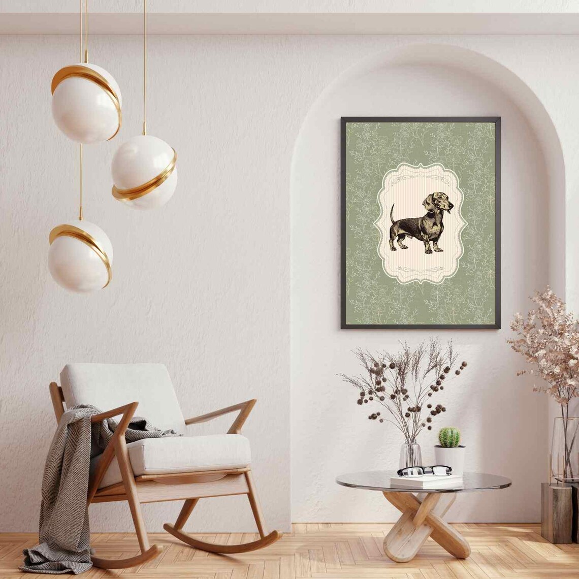 Vintage Dachshund Nursery Decor, Floral Dog Sketch - Image 4