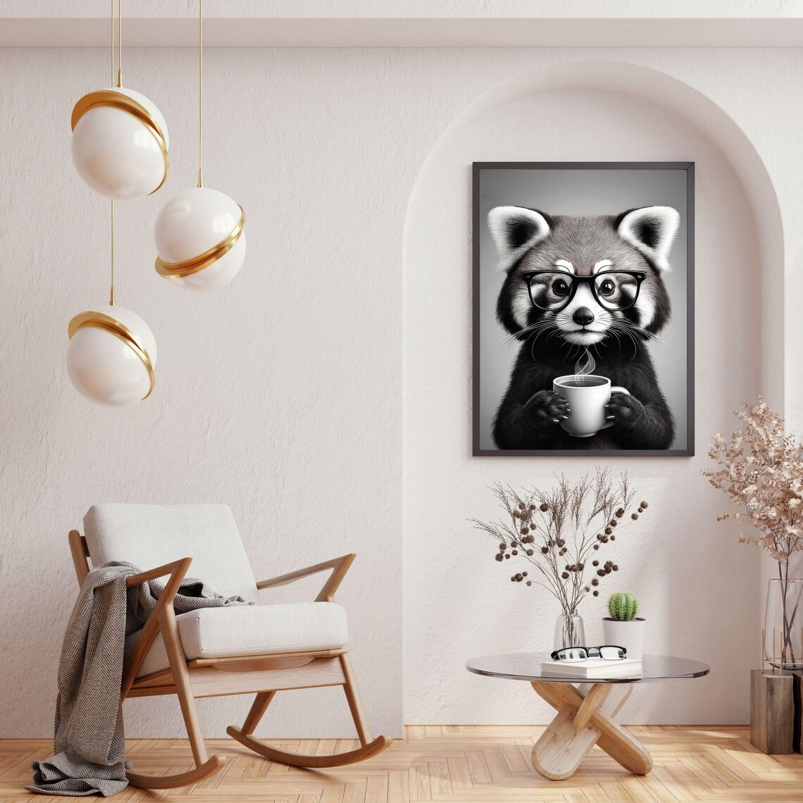Panda Animal Drinking Coffee, Vintage Poster - Image 2