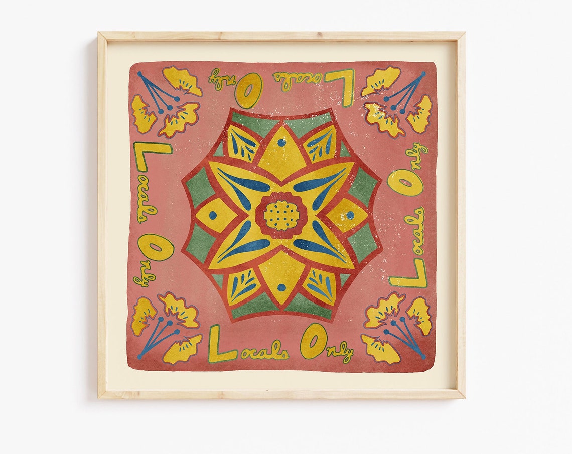 Locals Only Starburst Tile Terracotta Surf Typography Art Poster