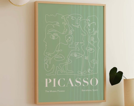 Picasso Line Drawing Print Art Abstract Green Picasso Wall Art Museum Exhibition Print Cute Trendy Wall Art