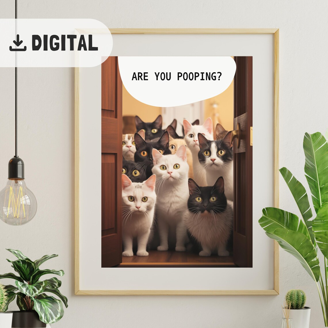 Are You Pooping Funny Cats Staring Through Door Bathroom Poster - Image 2