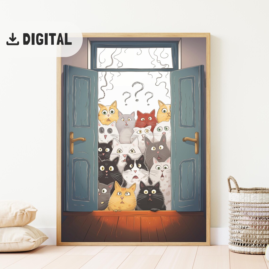 Welcome Sign with Crowd of Funny Cartoon Cats in Doorway Poster - Image 2