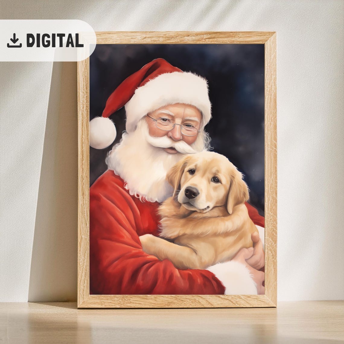 Cute Santa With Labrador Painting Golden Retriever Christmas Watercolor Art Funny Santa Claus Christmas Dog Print Dogful Poster Lab Xmas - Image 2