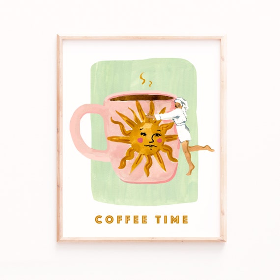 Coffee Hug Boho Kitchen Art Print, Sage Green