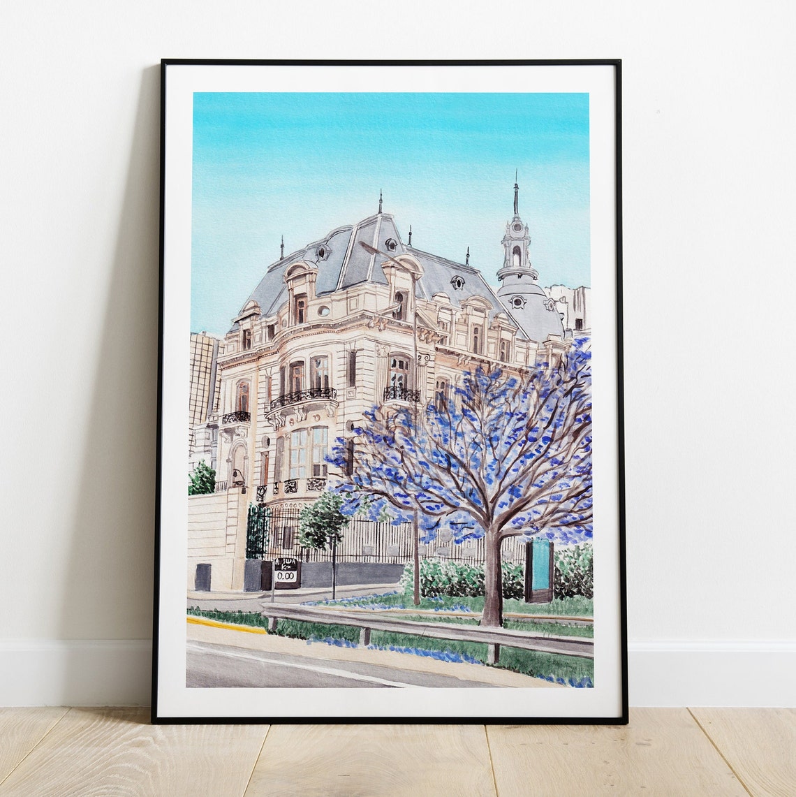 Palacio Ortiz Basualdo Buenos Aires Jacaranda Watercolor Poster - Image 2