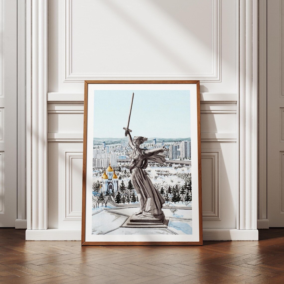 Volgograd Motherland Calls Statue Watercolor City Landmark Poster - Image 3