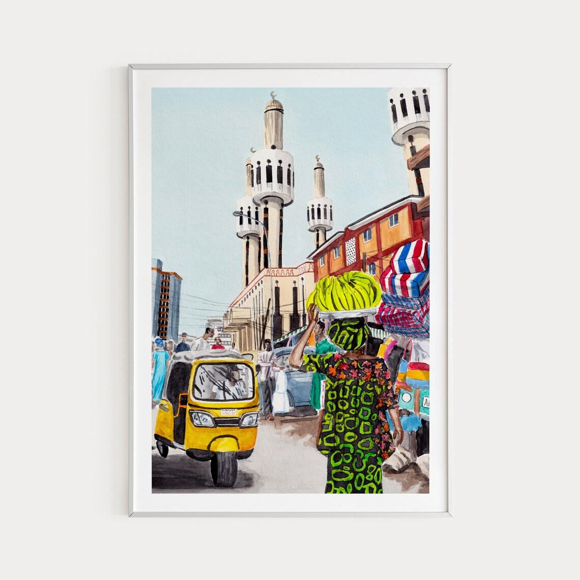 Lagos Watercolor Cityscape Art Print, Nigeria