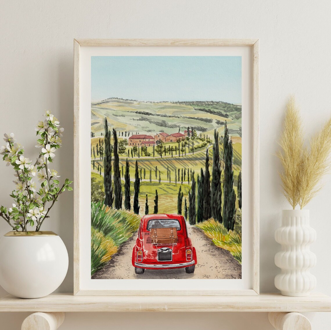 Tuscany Watercolor Travel Poster, Italy Landscape - Image 3