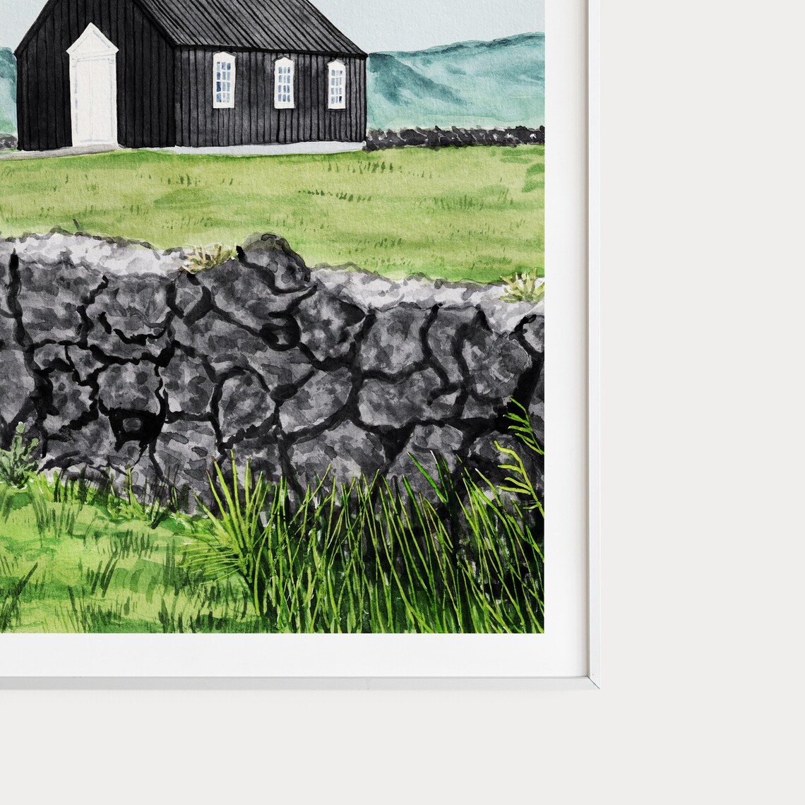 Black Church Of Budir, Iceland Watercolor Art Print - Image 2
