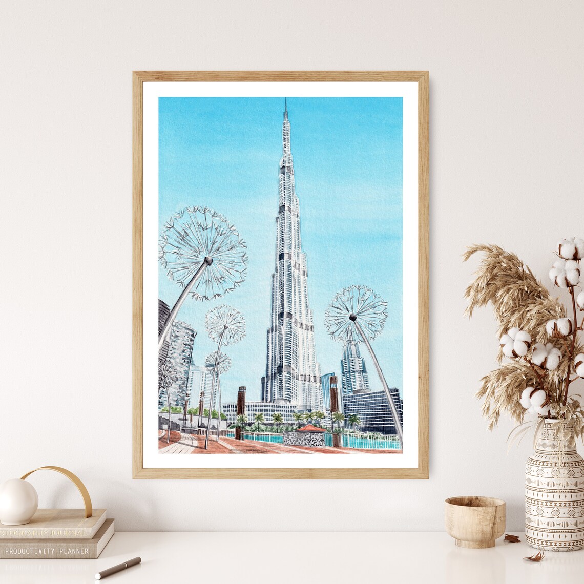 Burj Khalifa Dubai Watercolor Travel Poster - Image 2