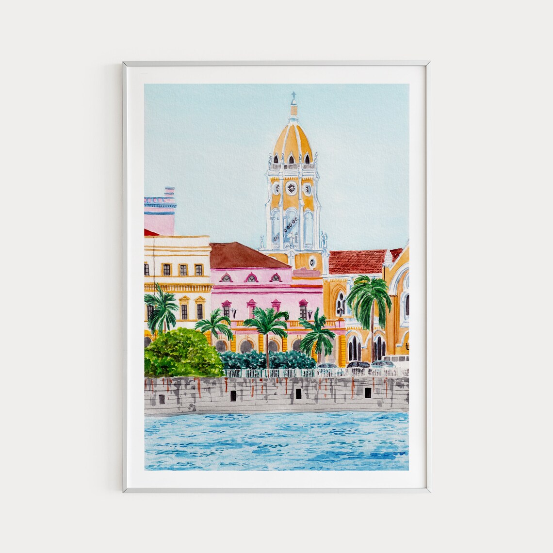 Casco Viejo Panama Watercolor Cityscape Travel Poster