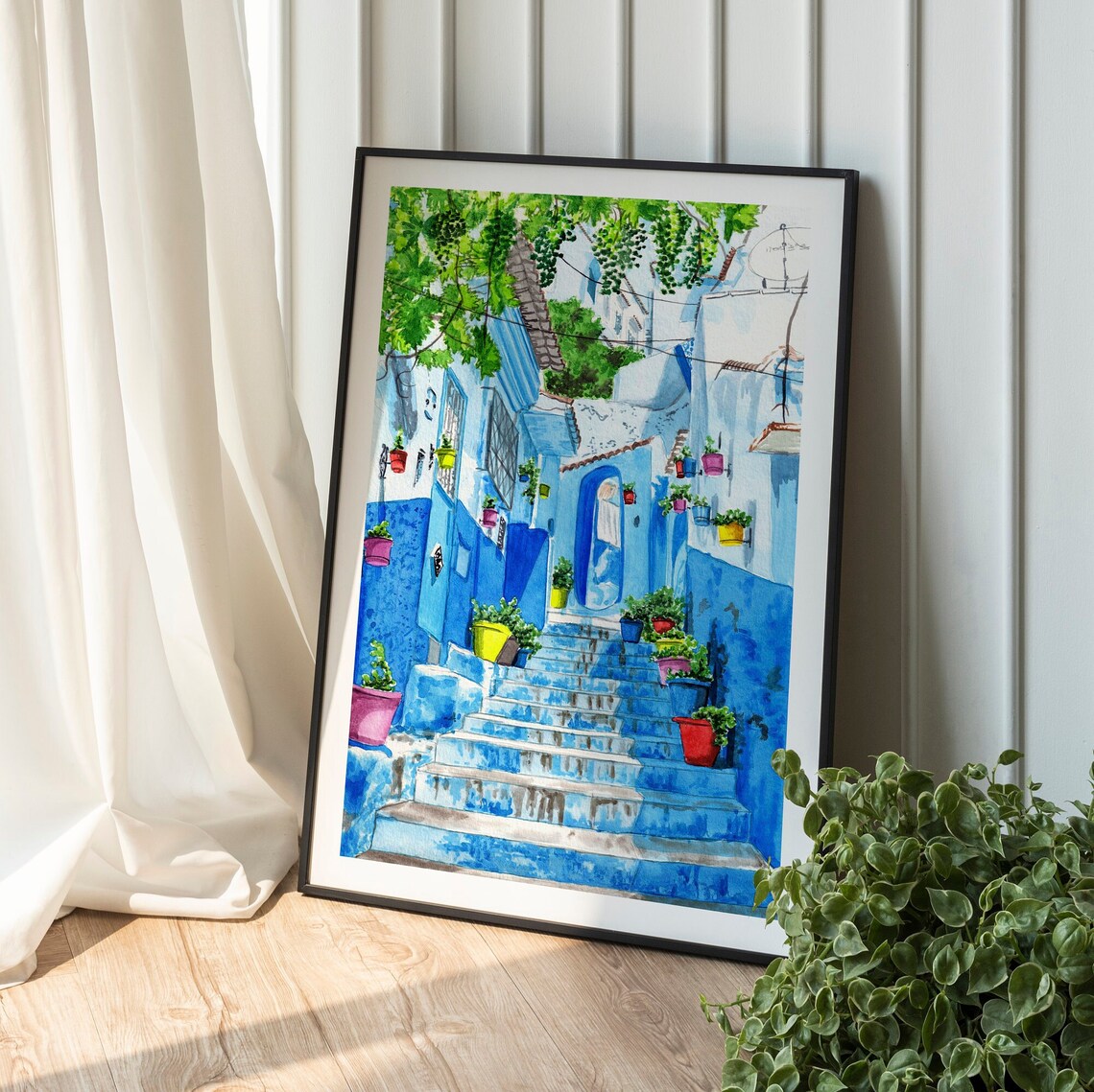 Chefchaouen Watercolor Travel Poster, Morocco Blue City - Image 3