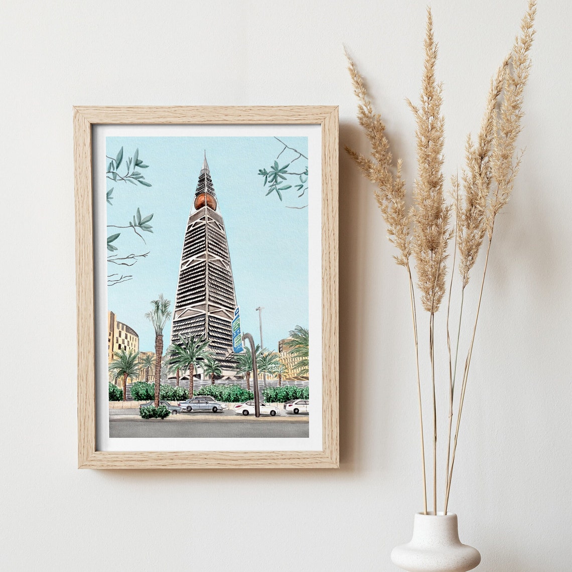 Riyadh Saudi Arabia Watercolor Al Faisaliah Tower Skyline Poster - Image 2