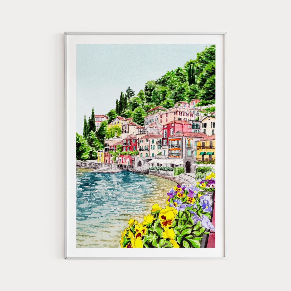 Varenna Lake Como Colorful Village Flowers Lakeside View Poster - Image 3