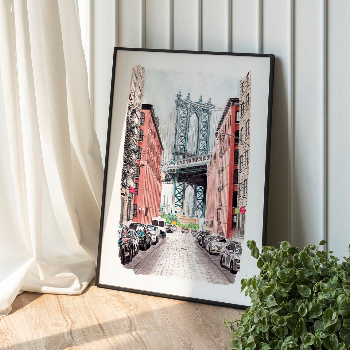 Manhattan Bridge Watercolor Travel Poster, New York