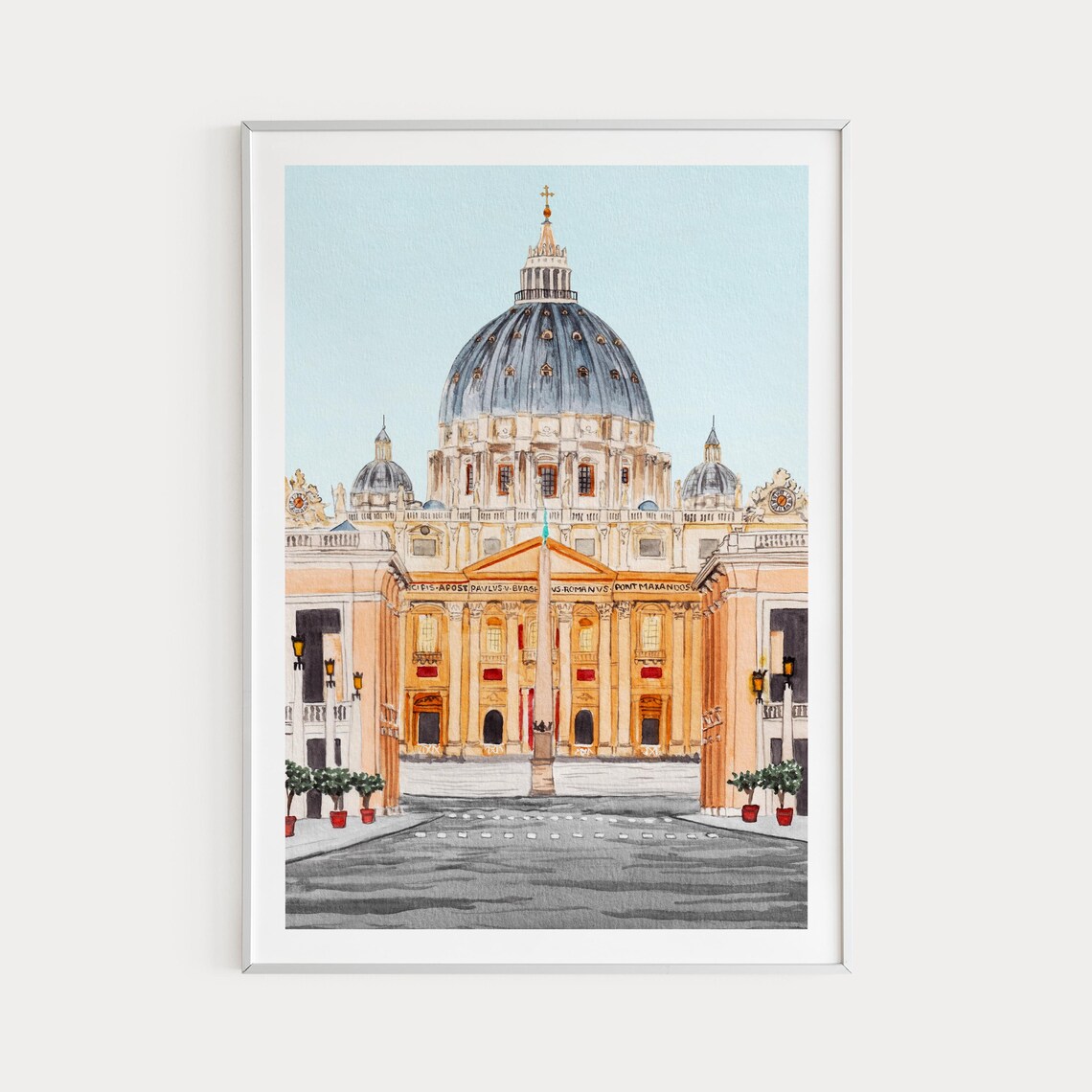 Saint Peters Basilica Vatican City Watercolor Architecture Poster
