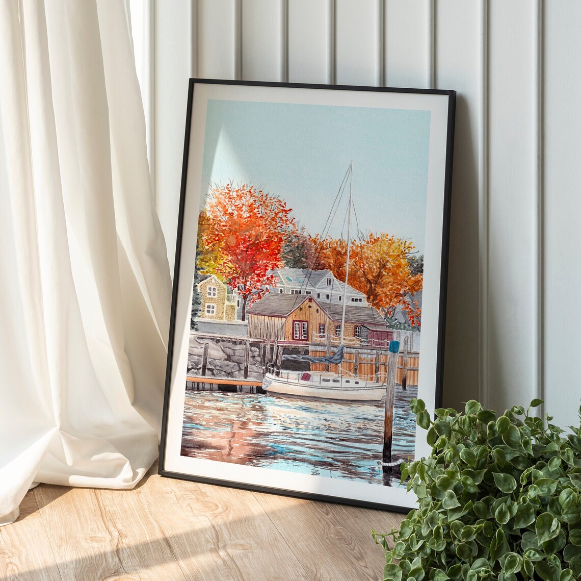 Kennebunkport Maine Fall Watercolor Travel Poster - Image 3