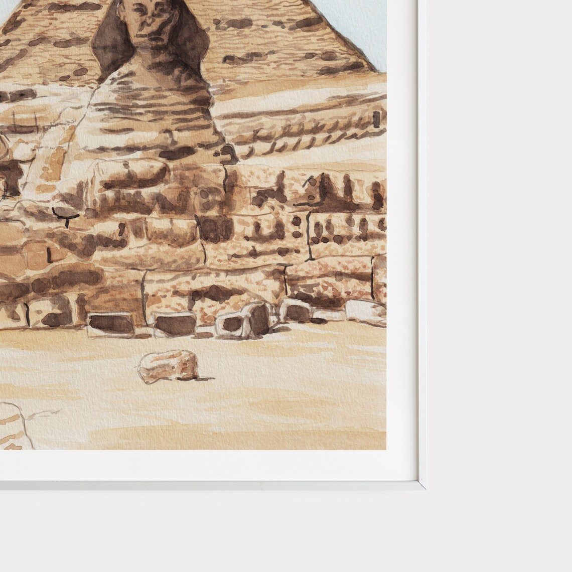 Giza Pyramid and Great Sphinx Egypt Watercolor Travel Poster - Image 3