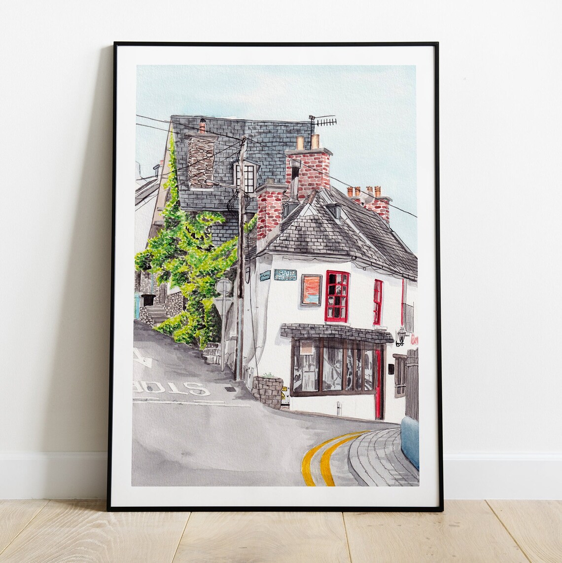 Kilkenny Ireland Historic Pub Corner Steep Cobblestone Street Poster - Image 2
