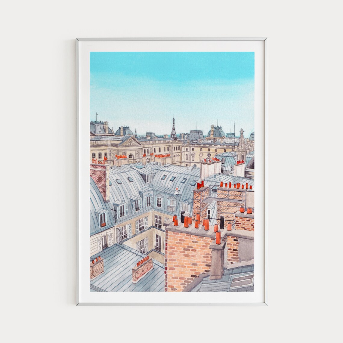 Paris Rooftop Watercolor Art Print, Cityscape