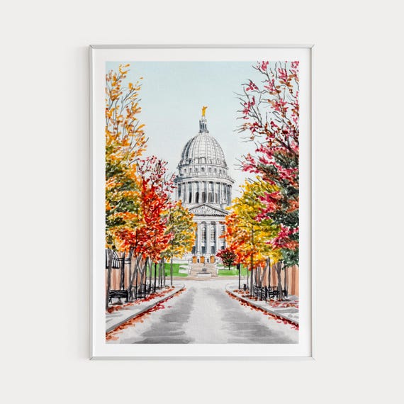 Madison, Wisconsin Watercolor Cityscape Art Print