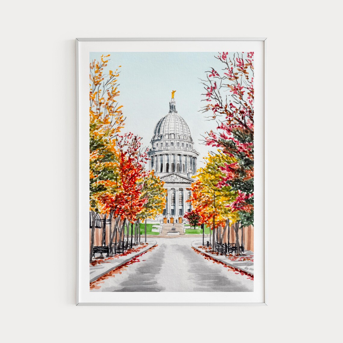 Madison, Wisconsin Watercolor Cityscape Art Print