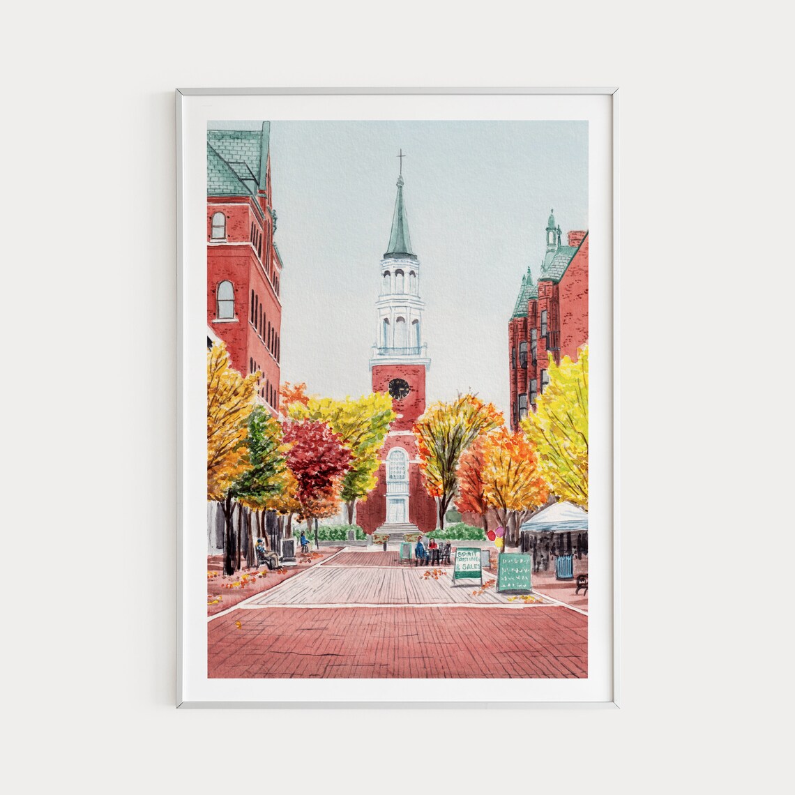 Burlington Vermont Cityscape Watercolor Travel Poster