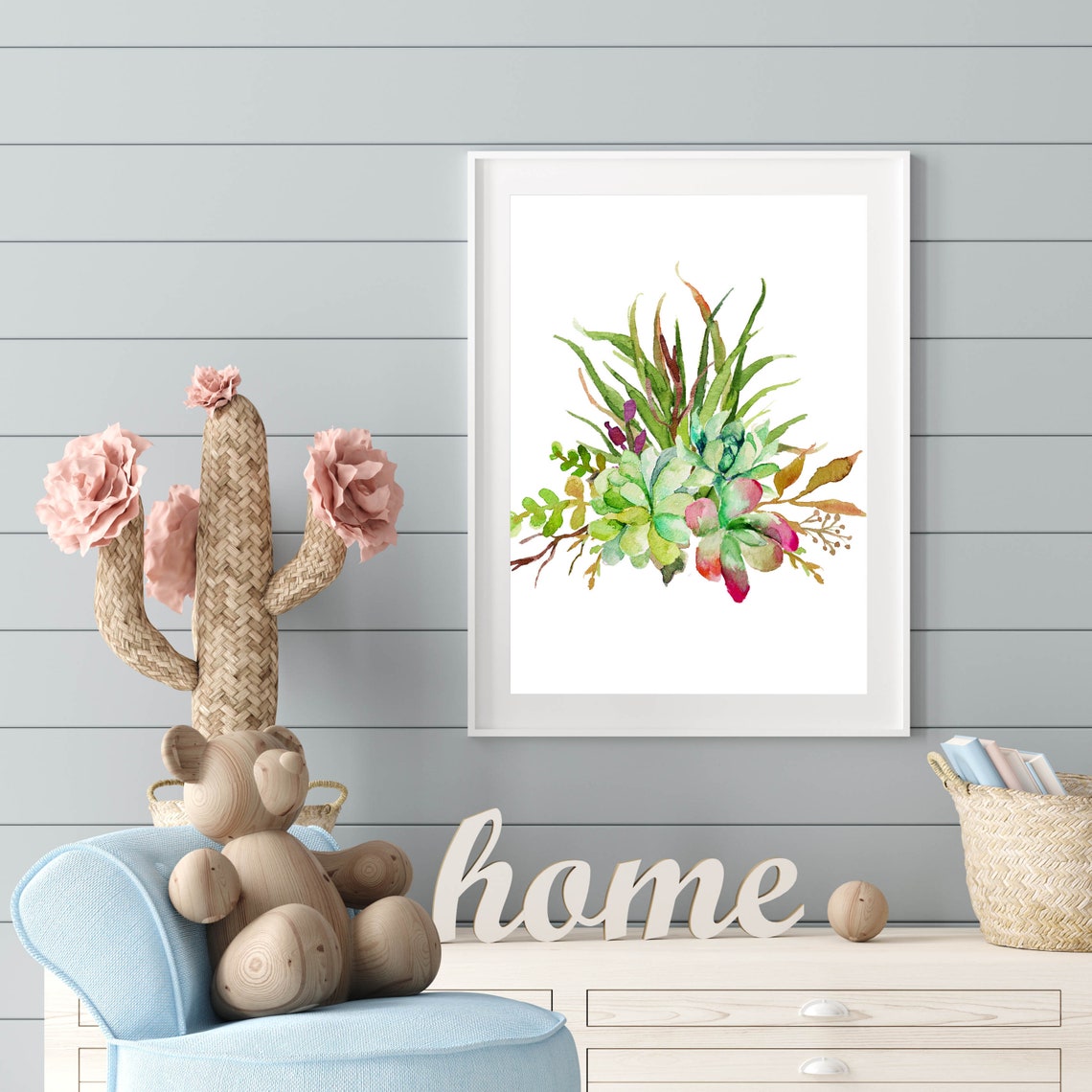 Watercolor Cactus Bouquet Succulent Floral Southwestern Wall Art - Image 7