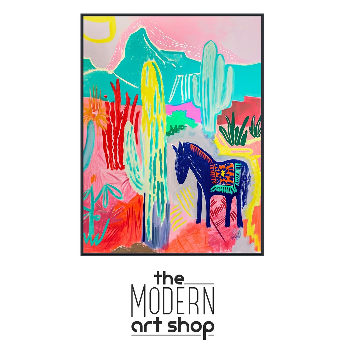 Southwestern Donkey and Cactus Abstract Art Print - Image 4