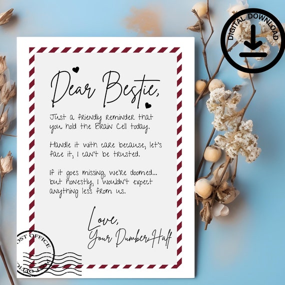 Funny Unique Bestie Letter Wall Art Brain Cell Reminder Print Sarcastic Friendship Humorous Best Friend Gift Poster