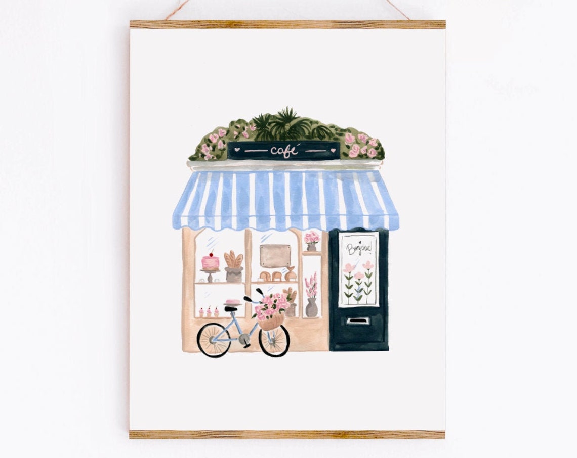 Parisian Cafe Art Print French Bakery Watercolor Painting Europe Travel Quaint Coffee Shop Bicycle And Flowers Sabina Fenn - Image 4