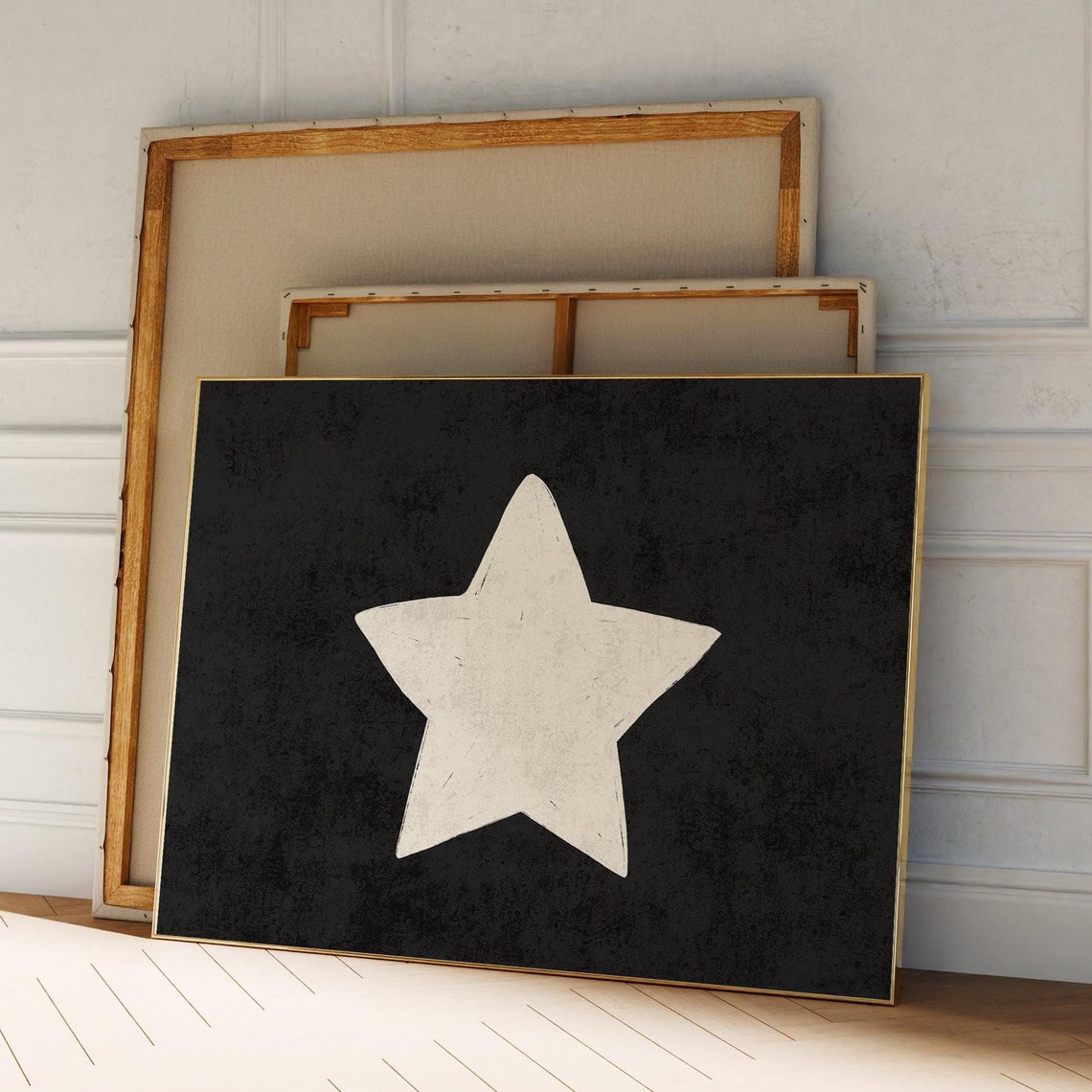 White Star Black Background Minimalist Modern Wall Decor Poster