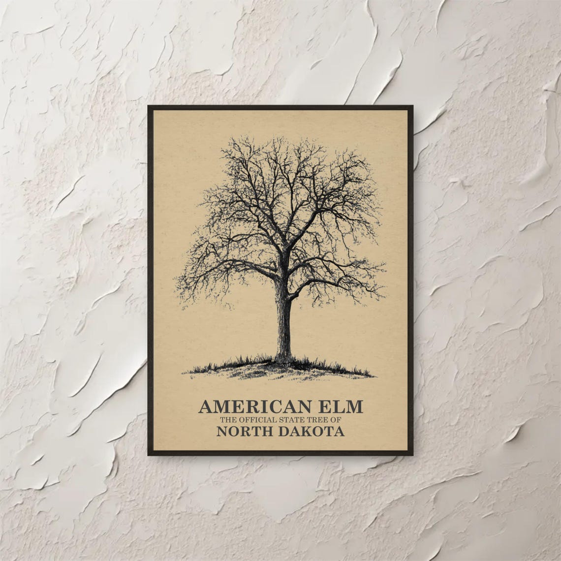 American Elm North Dakota State Tree Vintage Botanical Poster
