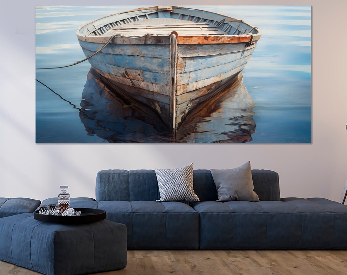 Vintage Boat Print, Lake House Wall Art Poster
