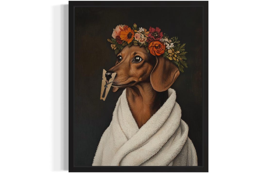 Dachshund Flower Crown Clothespin Funny Bathroom Restroom Poster