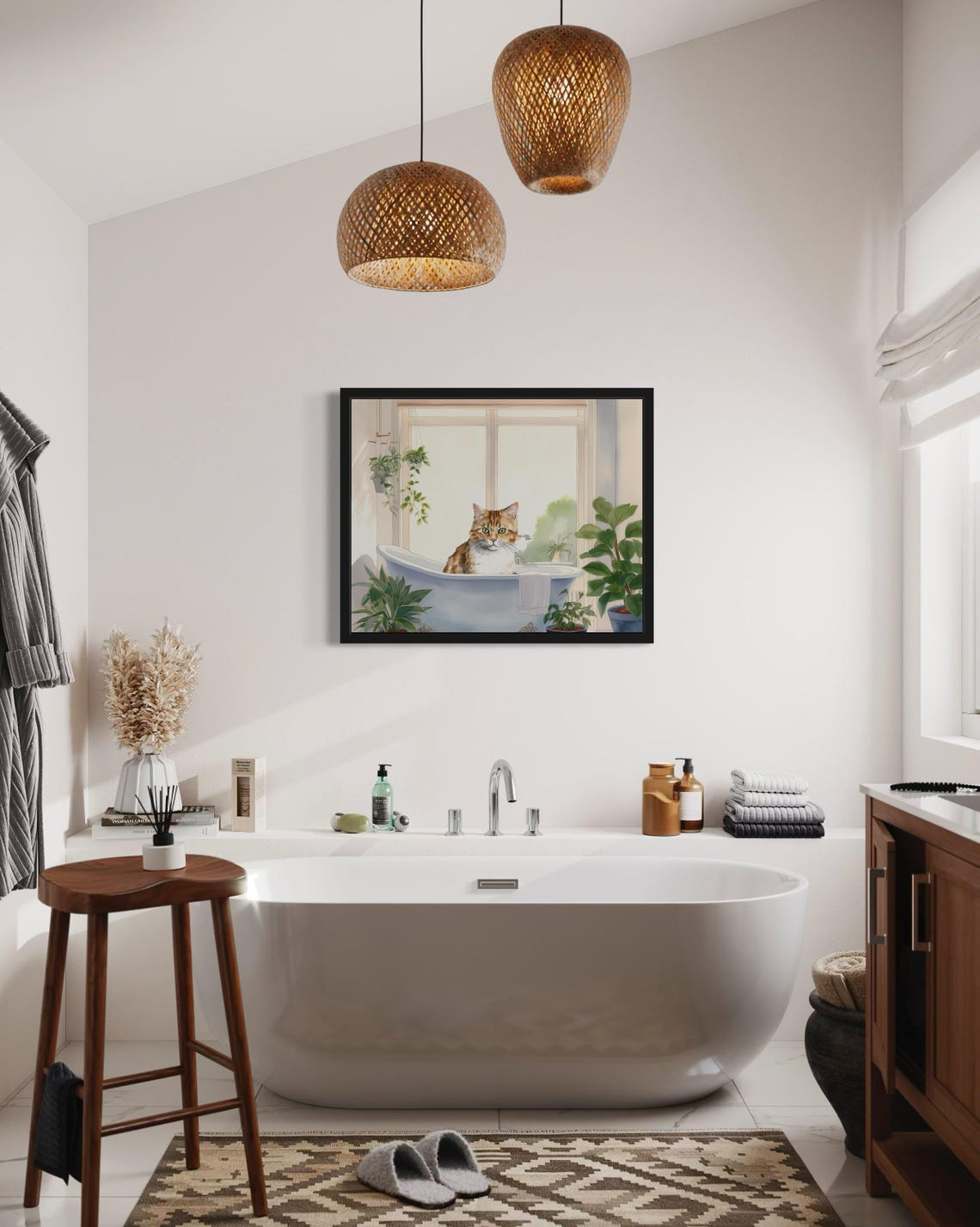 Tabby Cat In Vintage Bathtub Sunlit Window Bathroom Art Poster - Image 4