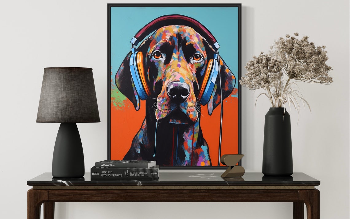 Rhodesian Ridgeback Dog Wearing Headphones Colorful Music Poster - Image 3