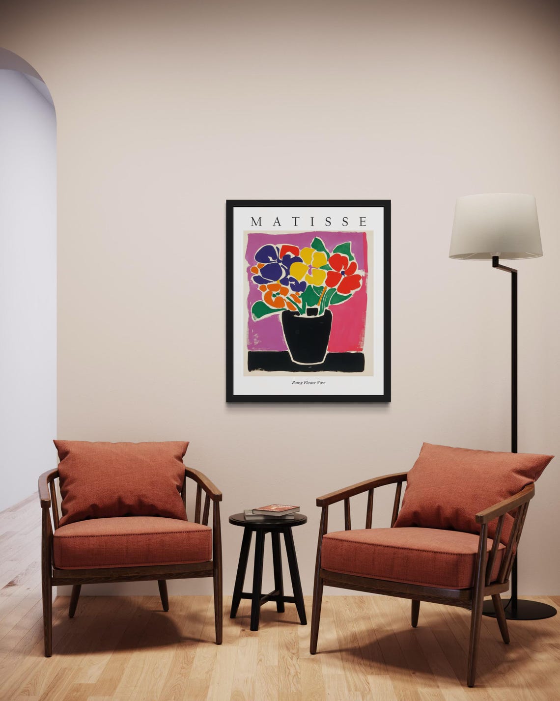 Pansy Flower Vase in Black Vase Against Magenta Matisse Poster - Image 2