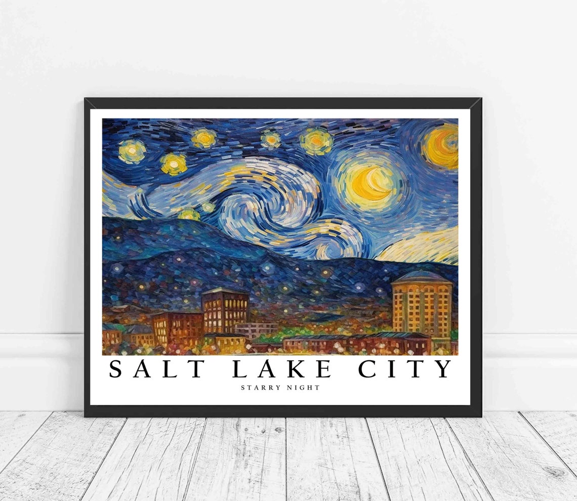 Salt Lake City Utah Starry Night Art Print Van Gogh Salt Lake City Poster Wall Art Original Salt Lake City Painting Decor