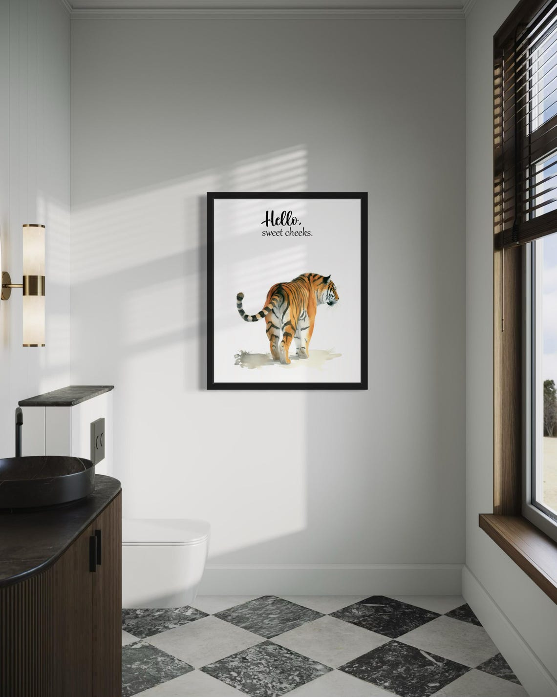 Hello Sweet Cheeks Cheeky Siberian Tiger Bathroom Humor Poster - Image 4