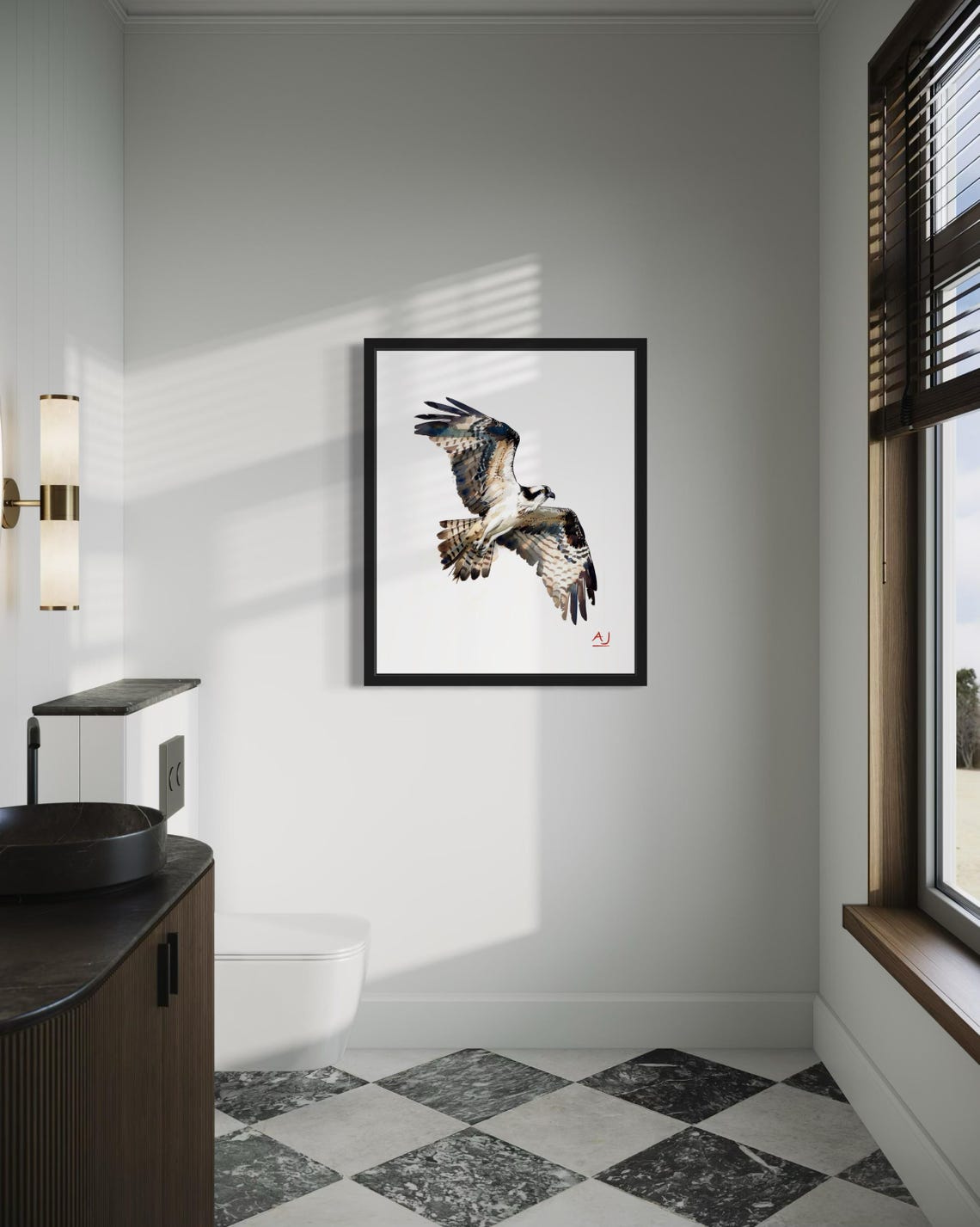 Osprey with Spread Wings Soaring Through Sky Watercolor Poster - Image 3