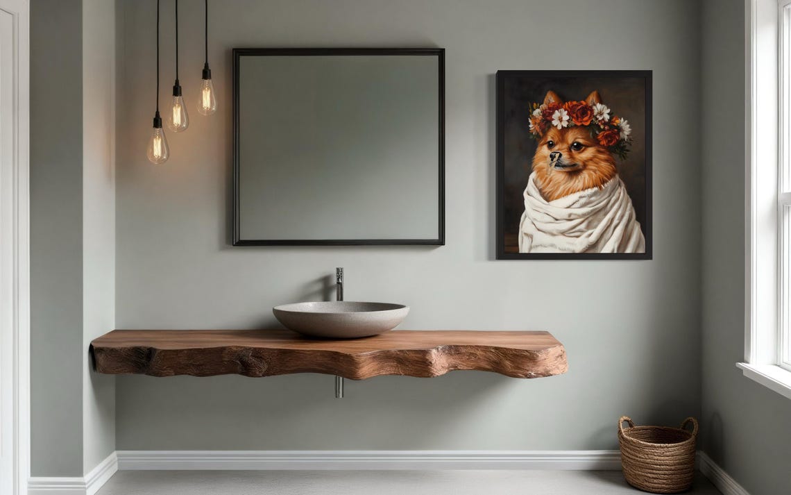 Pomeranian Flower Crown Clothespin Funny Bathroom Art Poster - Image 3