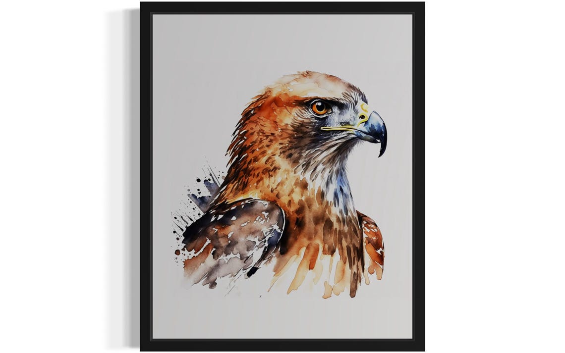 Hawk Head Portrait In Brown Watercolor Raptor Bird Art Poster