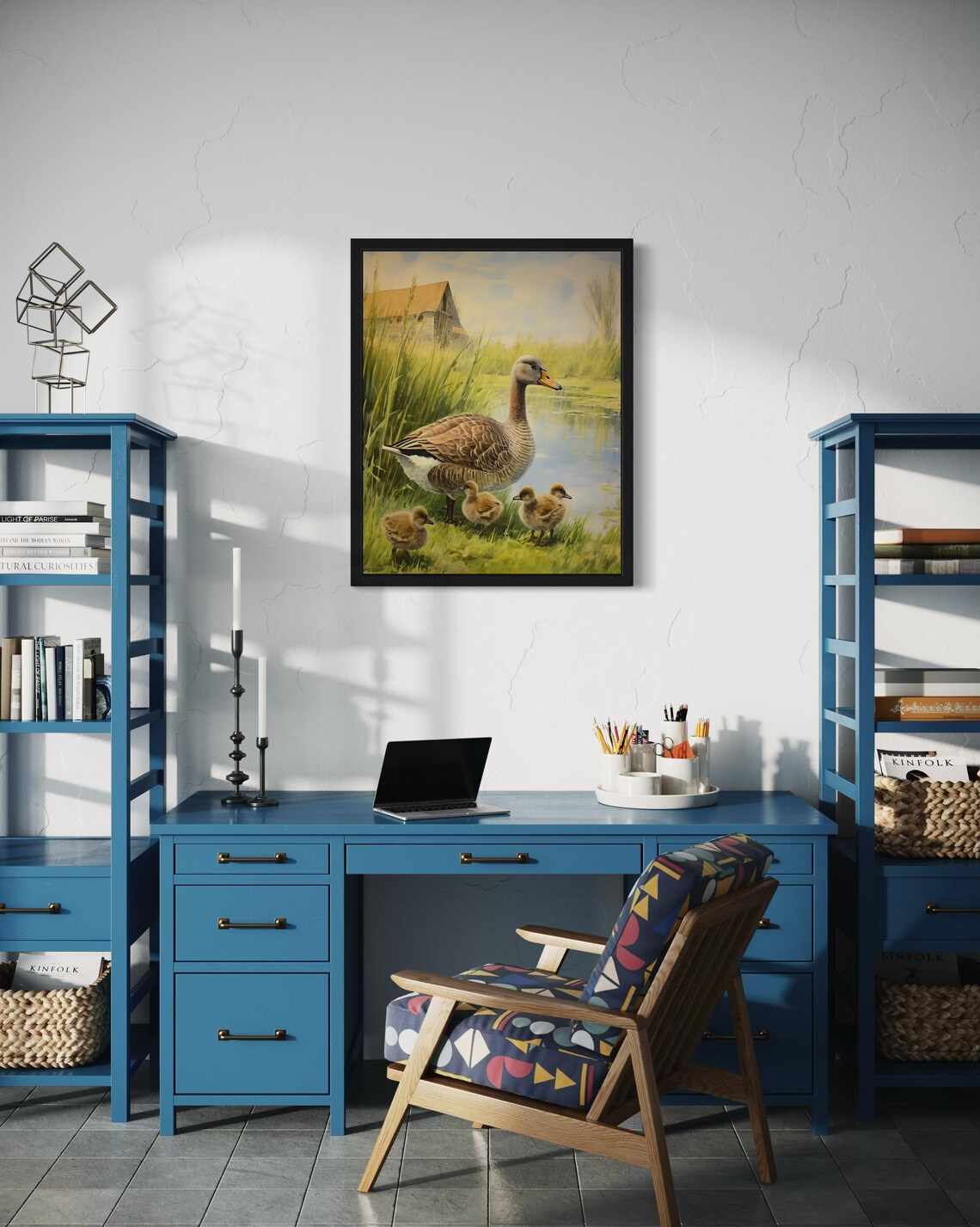 Mother Goose with Goslings at the Pond Edge Vintage Waterfowl Poster - Image 3