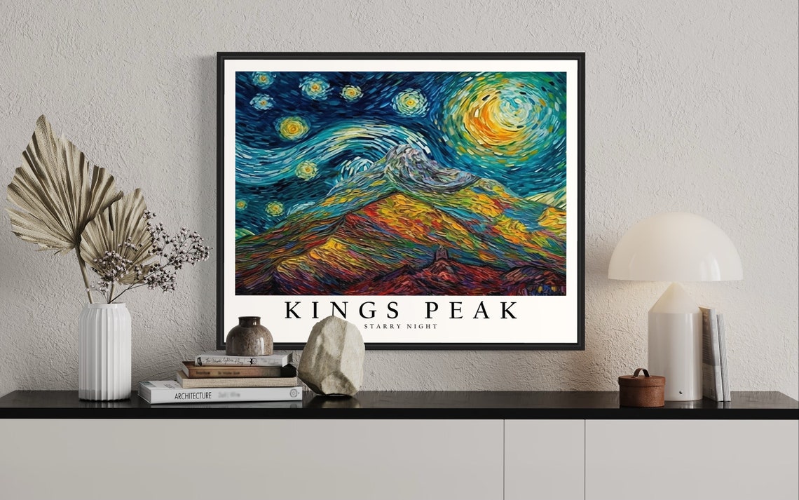 Kings Peak Mountain Starry Night Art Print Van Gogh Style Poster Wall Art Original Painting Decor - Image 2