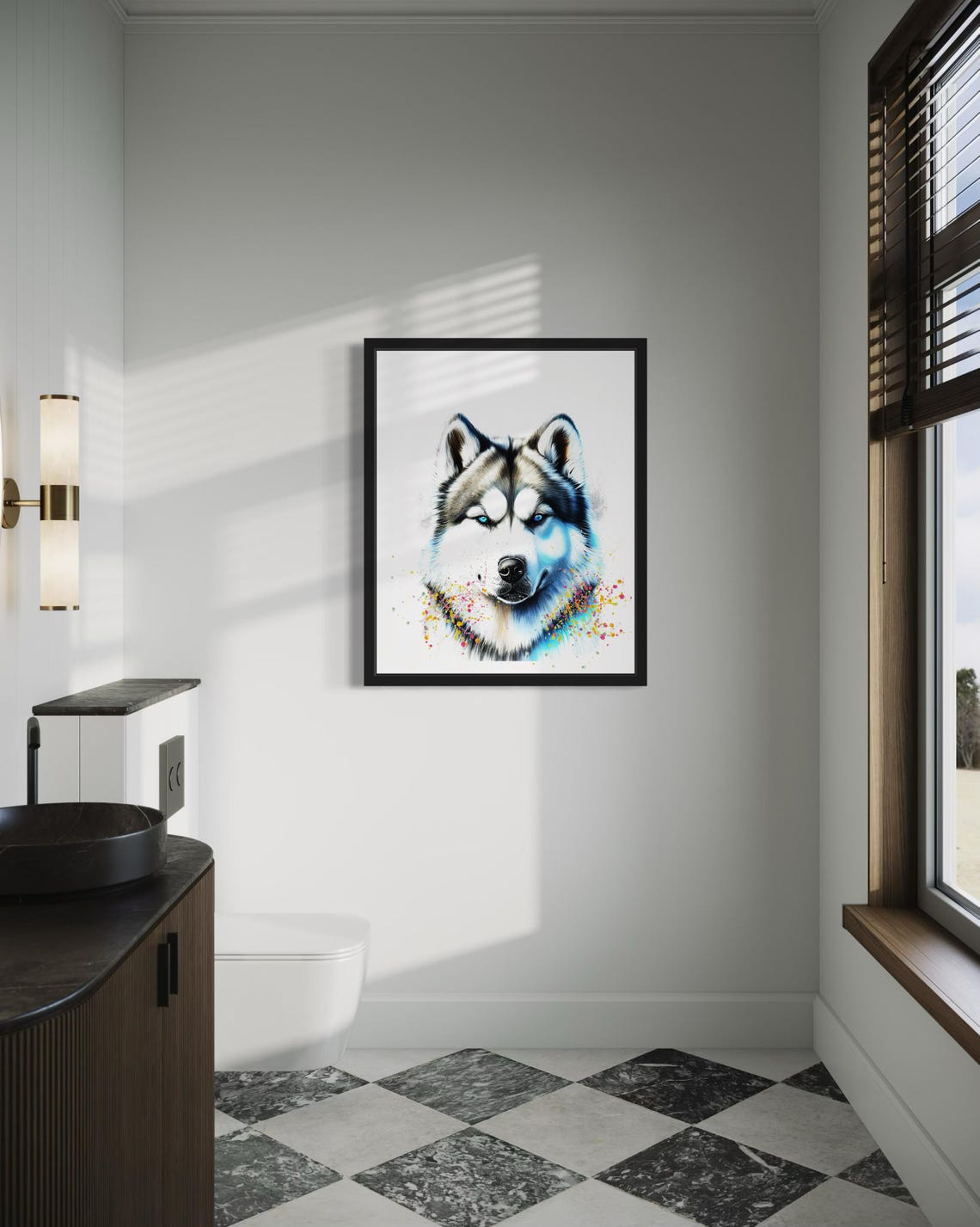 Alaskan Malamute Blue Eyes Watercolor Portrait Splash Art Poster - Image 4
