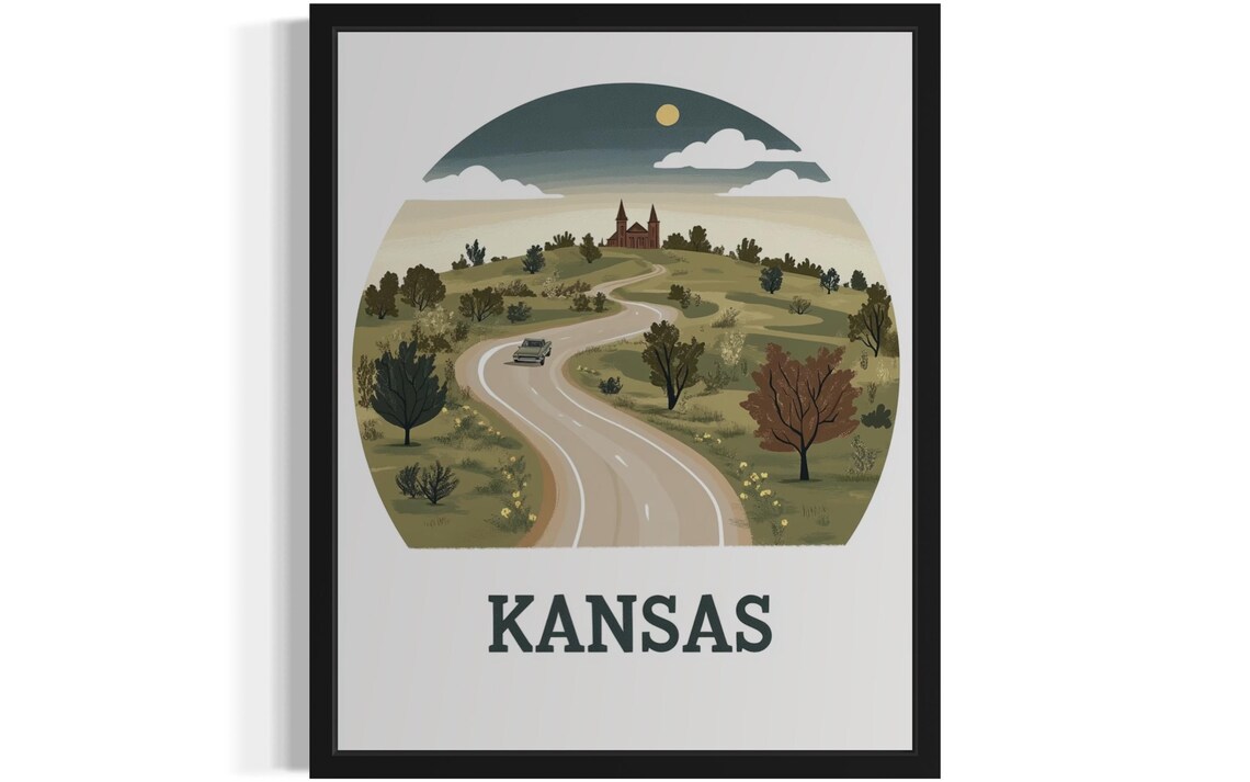 Kansas Winding Country Road Rolling Hills Church Vista Poster