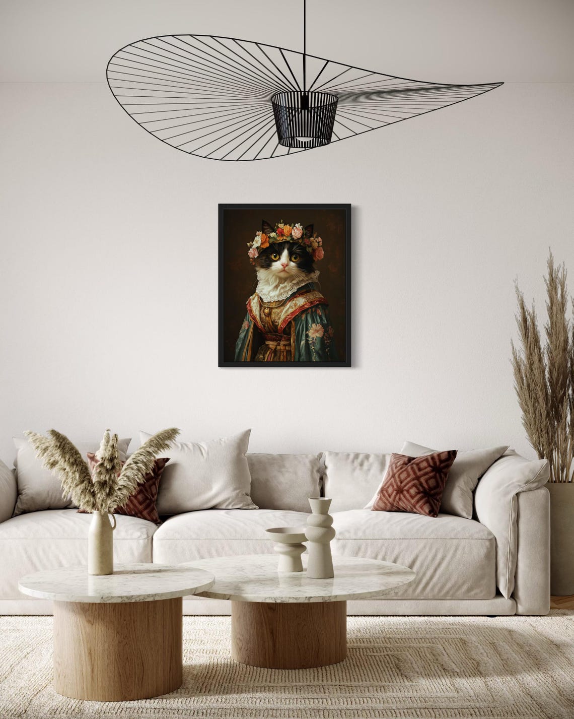 Black And White Cat Greek Goddess Floral Crown Portrait Poster - Image 2