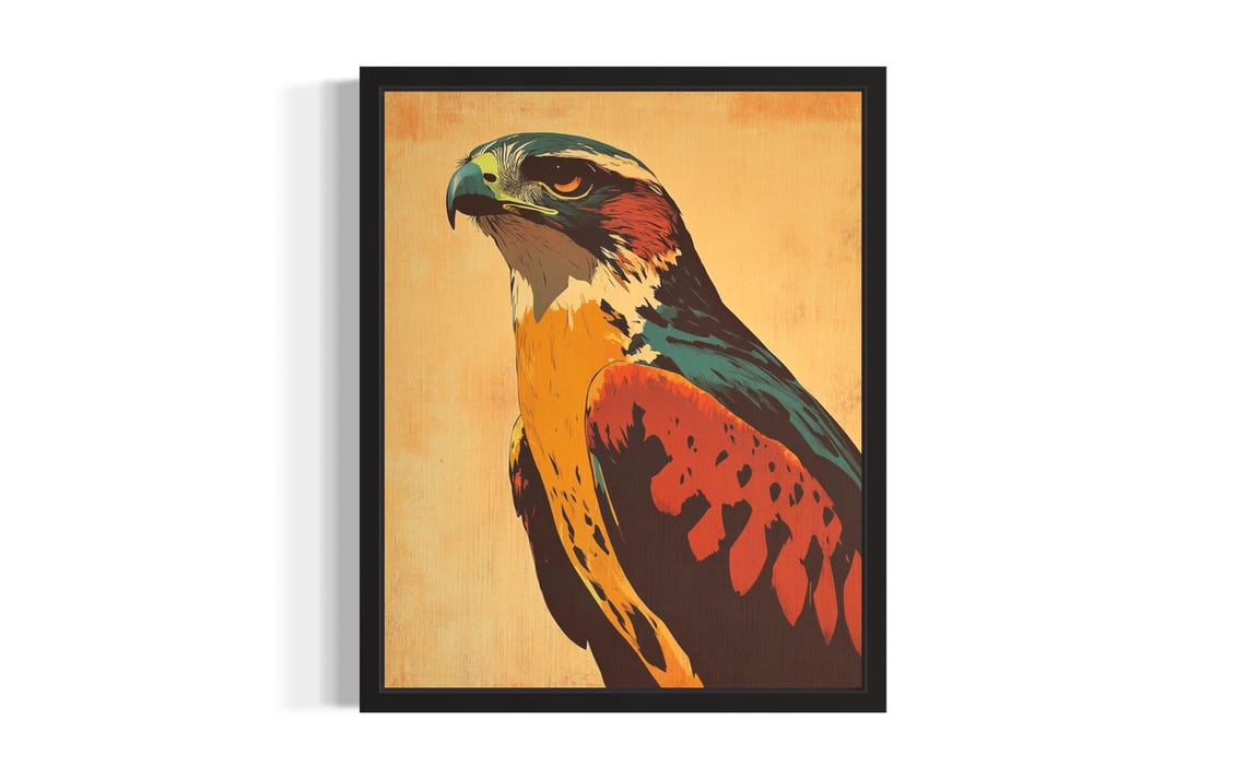 Hawk Portrait Pop Art Vintage Orange Teal Bird Wildlife Poster