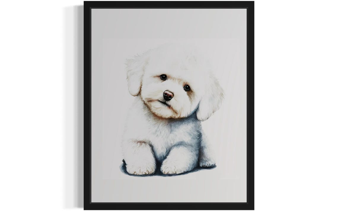 Bichon Frise Fluffy White Puppy Cute Watercolor Dog Portrait Poster